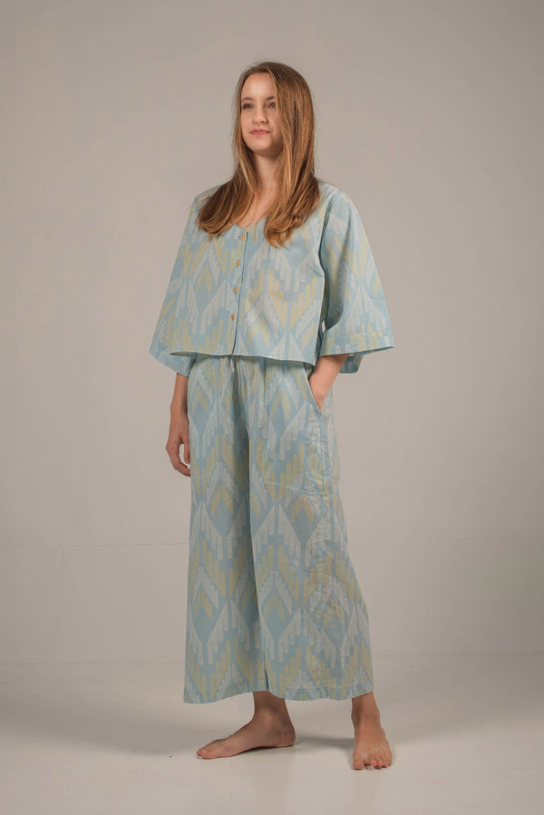 Estha V Neck Top in Facade Mist