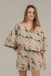 Estha V Neck Top in Spiral Sky