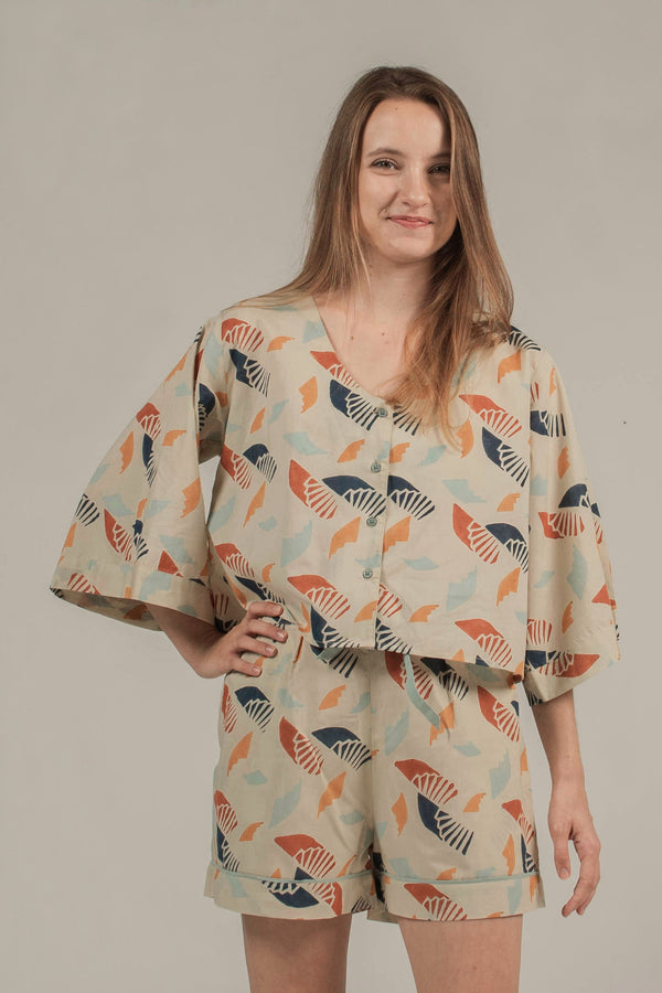 Estha V Neck Top in Spiral Sky