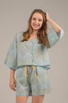 Estha V Neck Top in Facade Mist