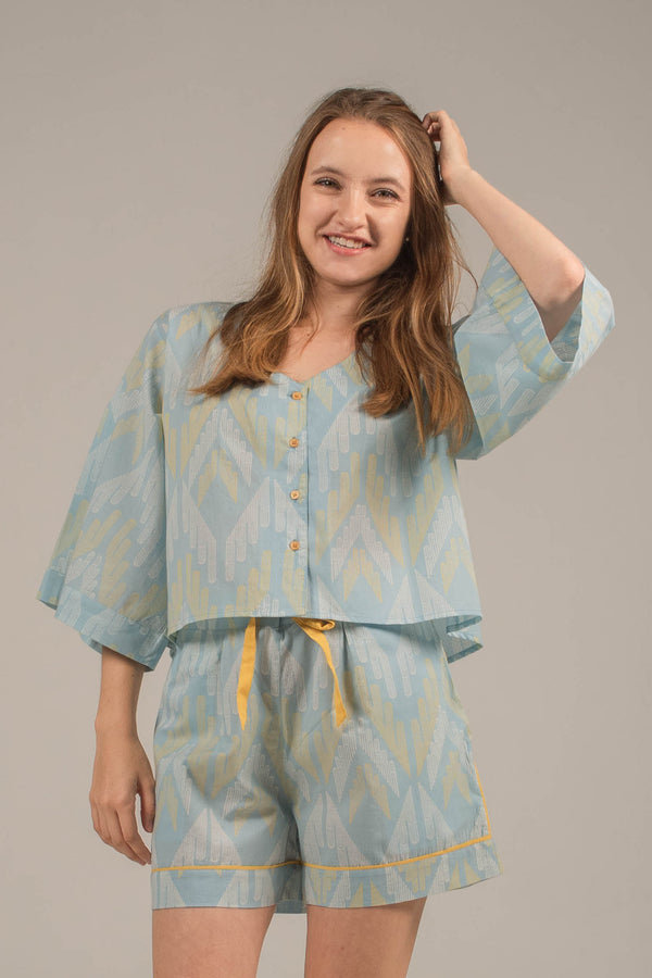Estha V Neck Top in Facade Mist