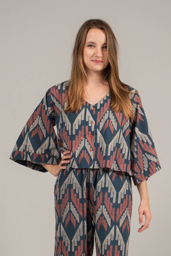 Estha V Neck Top in Facade Navy