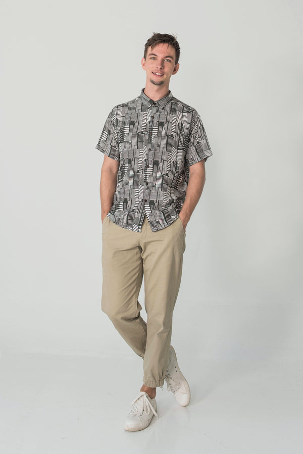 Davy Collar Shirt in City Print Olive